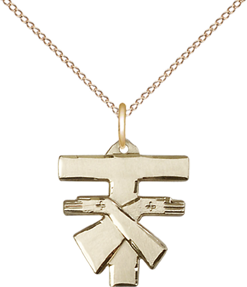 14kt Gold Filled Franciscan Cross Pendant on a 18 inch Gold Filled Light Curb chain
