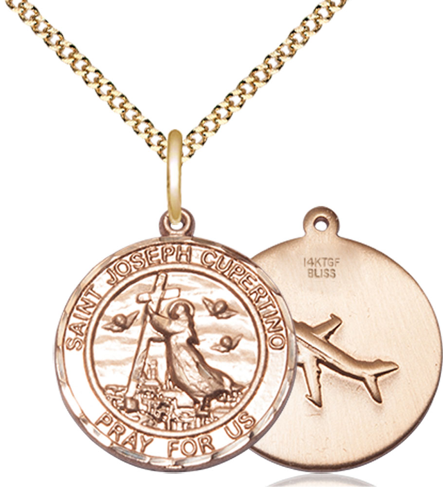 14kt Gold Filled Saint Joseph of Cupertino Pendant on a 18 inch Gold Plate Light Curb chain