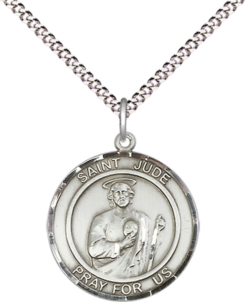 Sterling Silver Saint Jude Pendant on a 18 inch Light Rhodium Light Curb chain