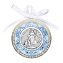 2 5/8&quot; Guardian Angel Crib Medal With Blue Shell Deco. Boxed