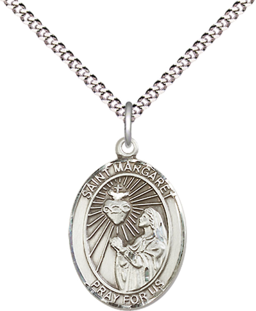 Sterling Silver Saint Margaret Mary Alacoque Pendant on a 18 inch Light Rhodium Light Curb chain