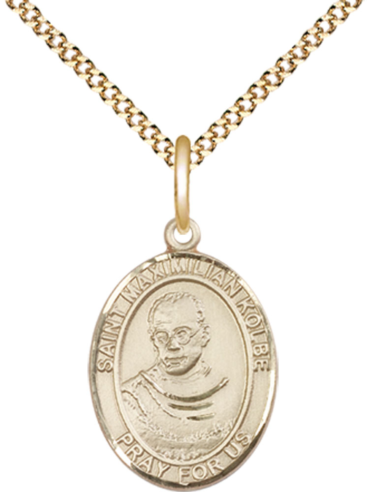 14kt Gold Filled Saint Maximilian Kolbe Pendant on a 18 inch Gold Plate Light Curb chain