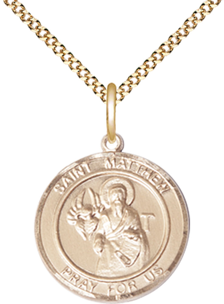 14kt Gold Filled Saint Matthew the Apostle Pendant on a 18 inch Gold Plate Light Curb chain