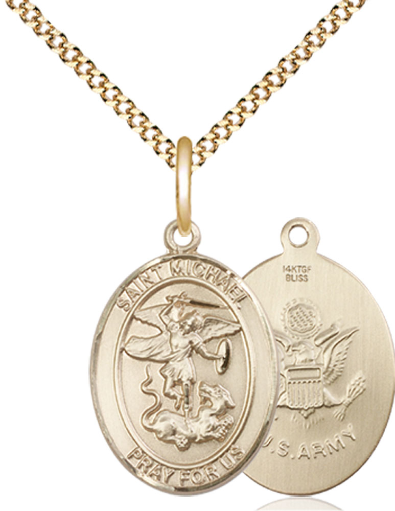 14kt Gold Filled Saint Michael Army Pendant on a 18 inch Gold Plate Light Curb chain