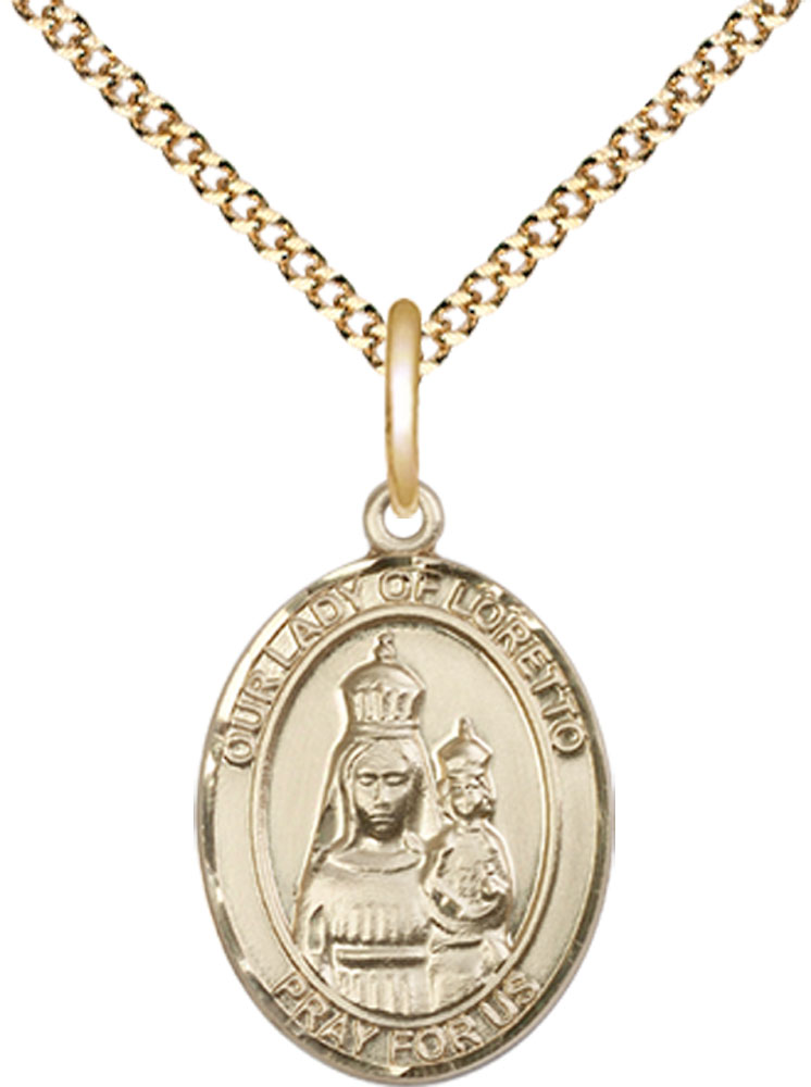 14kt Gold Filled Our Lady of Loretto Pendant on a 18 inch Gold Plate Light Curb chain