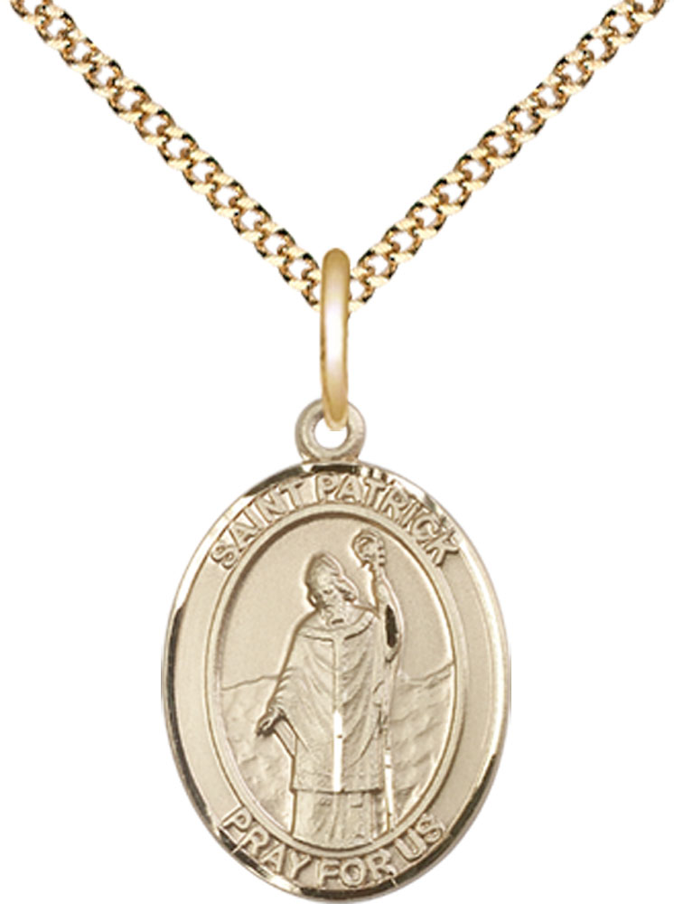 14kt Gold Filled Saint Patrick Pendant on a 18 inch Gold Plate Light Curb chain