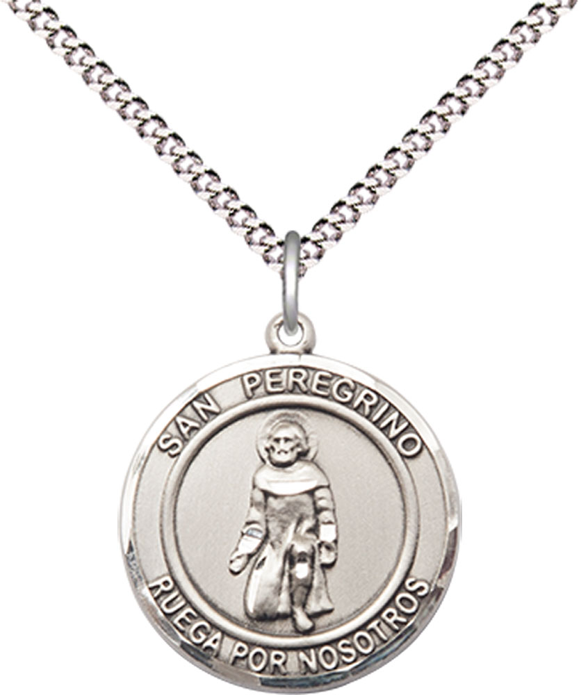 Sterling Silver San Peregrino Pendant on a 18 inch Light Rhodium Light Curb chain