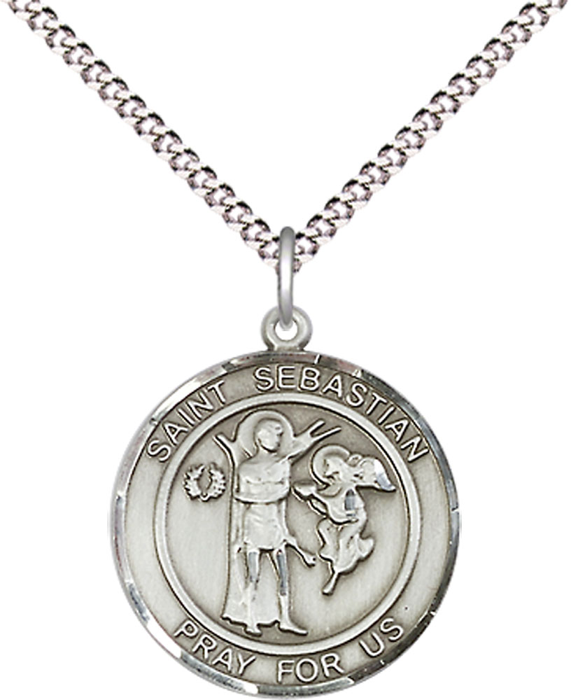 Sterling Silver Scapular Pendant on a 18 inch Light Rhodium Light Curb chain