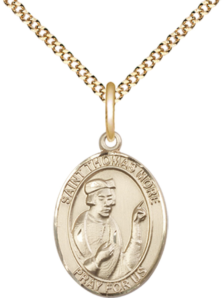 14kt Gold Filled Saint Thomas More Pendant on a 18 inch Gold Plate Light Curb chain