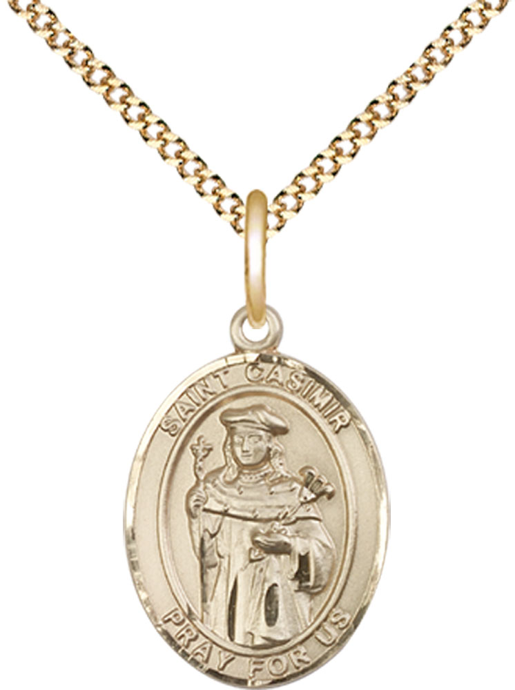 14kt Gold Filled Saint Casimir of Poland Pendant on a 18 inch Gold Plate Light Curb chain