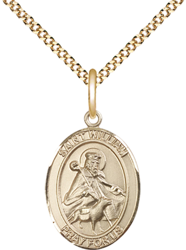 14kt Gold Filled Saint William of Rochester Pendant on a 18 inch Gold Plate Light Curb chain