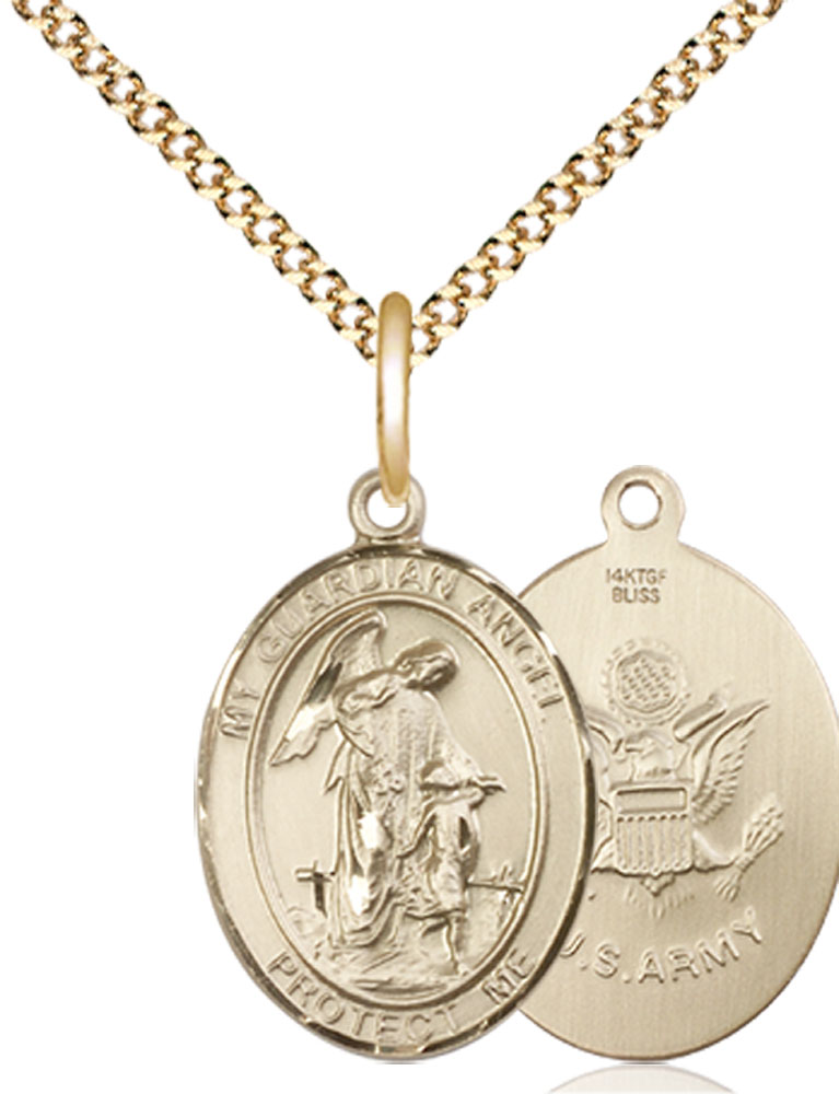 14kt Gold Filled Guardian Angel Army Pendant on a 18 inch Gold Plate Light Curb chain