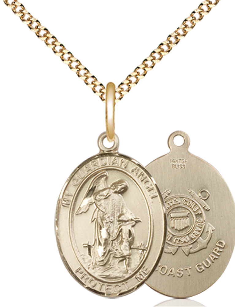 14kt Gold Filled Guardian Angel Coast Guard Pendant on a 18 inch Gold Plate Light Curb chain