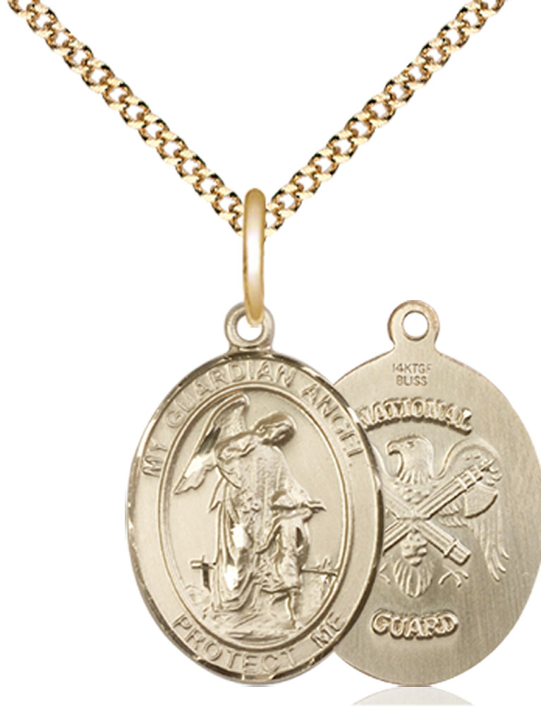 14kt Gold Filled Guardian Angel National Guard Pendant on a 18 inch Gold Plate Light Curb chain