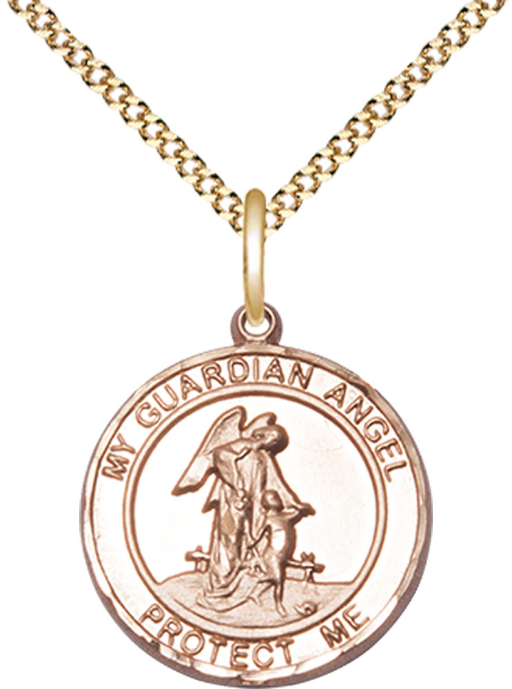14kt Gold Filled Guardian Angel Pendant on a 18 inch Gold Plate Light Curb chain