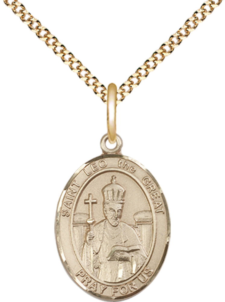 14kt Gold Filled Saint Leo the Great Pendant on a 18 inch Gold Plate Light Curb chain