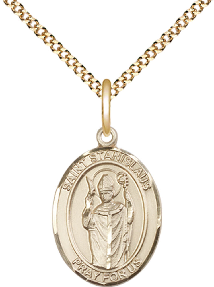 14kt Gold Filled Saint Stanislaus Pendant on a 18 inch Gold Plate Light Curb chain