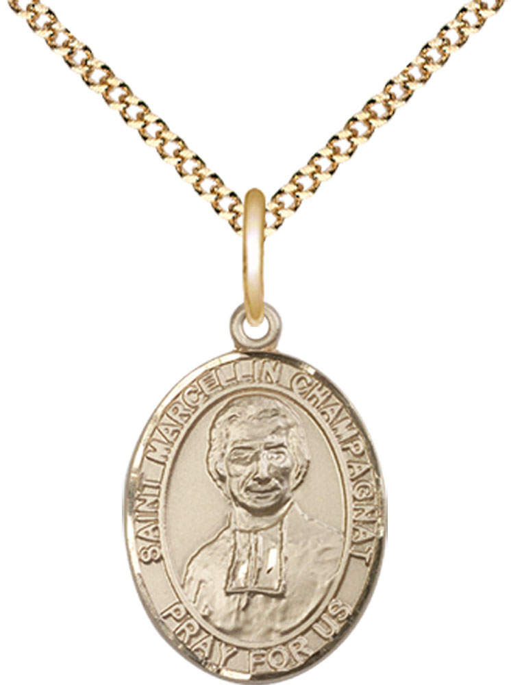 14kt Gold Filled Saint Marcellin Champagnat Pendant on a 18 inch Gold Plate Light Curb chain