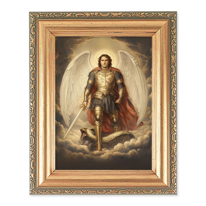 4 1/2" x 5 1/2" Archangel St. Michael in Armor Print in a 5 1/2" x 7" Antique Gold Frame 