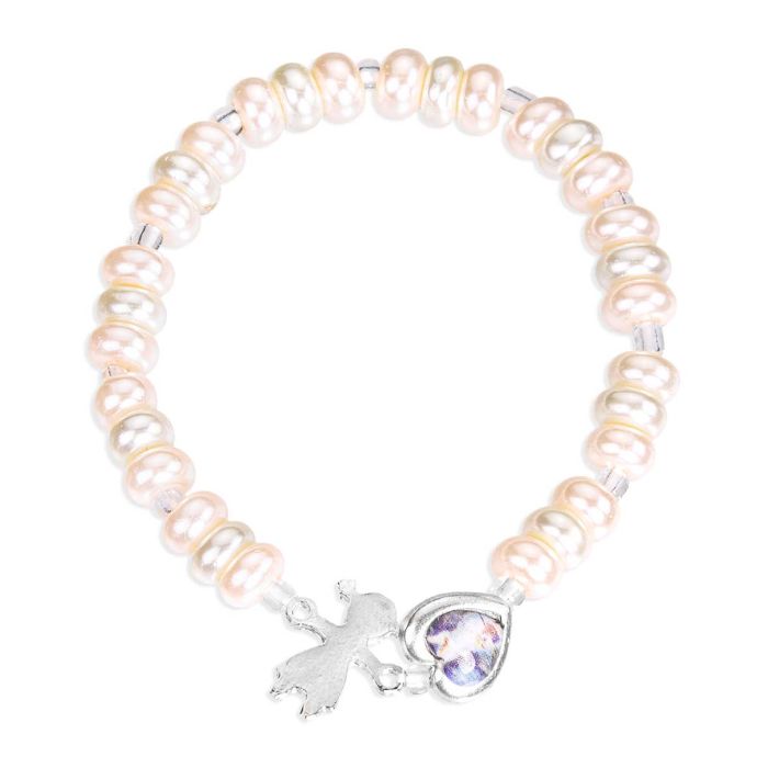 Children's Pink Pearlized Bracelet w/GA Heart and Metal Girl Charm Boxed