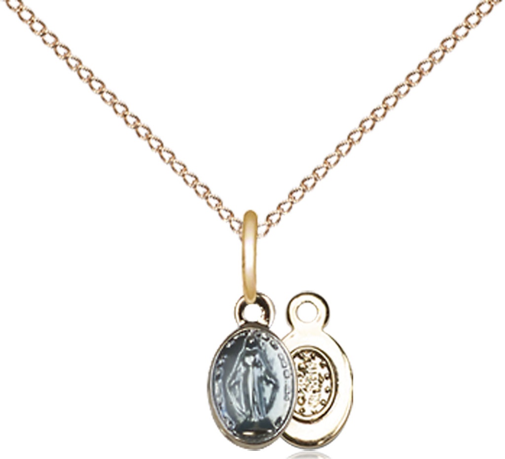 Gold Plate Sterling Silver Miraculous Pendant on a 18 inch Gold Filled Light Curb chain