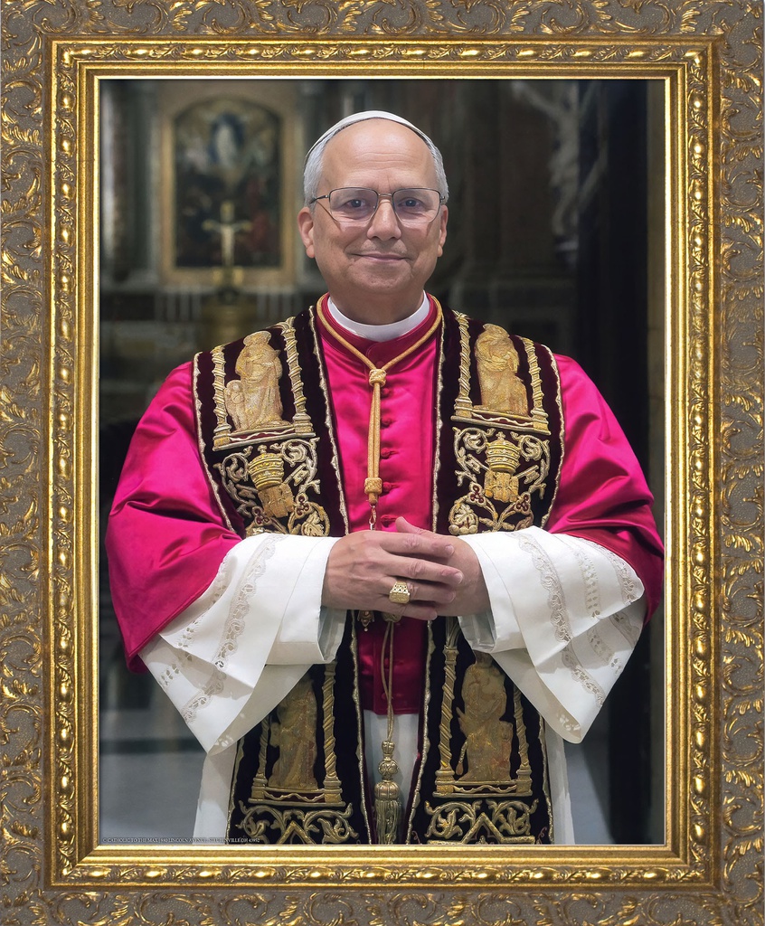 Pope Leo XIV Official Portrait Ornate Gold Framed Art