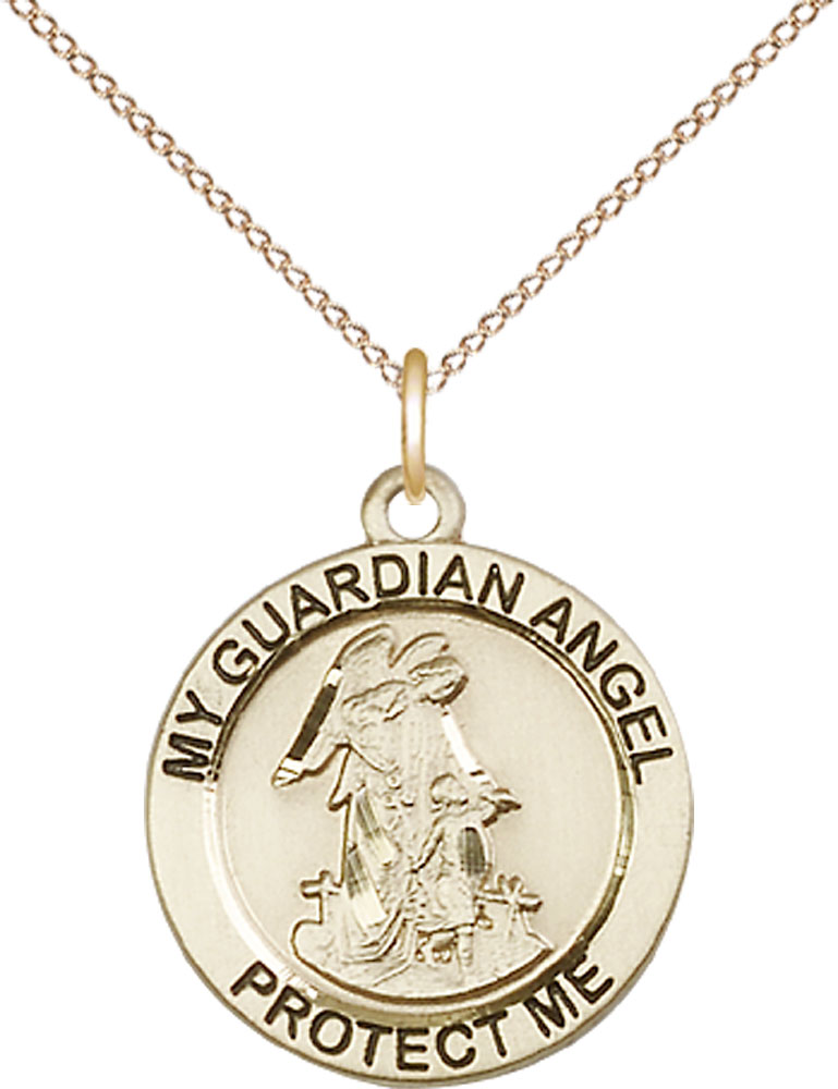 14kt Gold Filled Guardian Angel Pendant on a 18 inch Gold Filled Light Curb chain