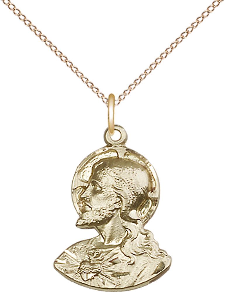 14kt Gold Filled Head of Christ Pendant on a 18 inch Gold Filled Light Curb chain