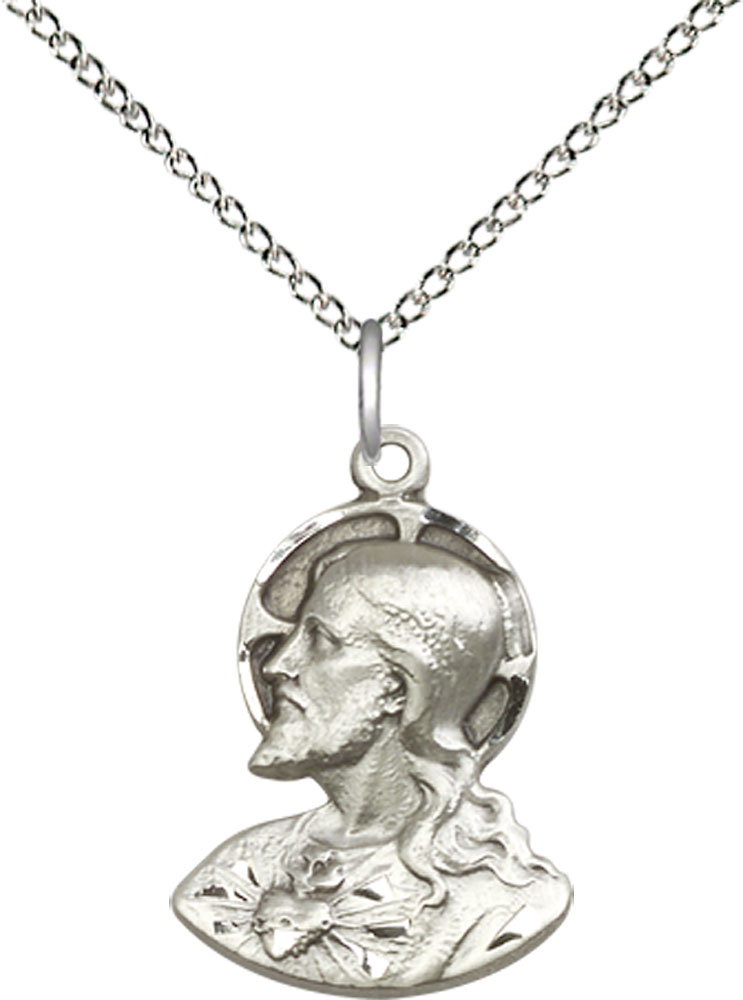 Sterling Silver Head of Christ Pendant on a 18 inch Sterling Silver Light Curb chain