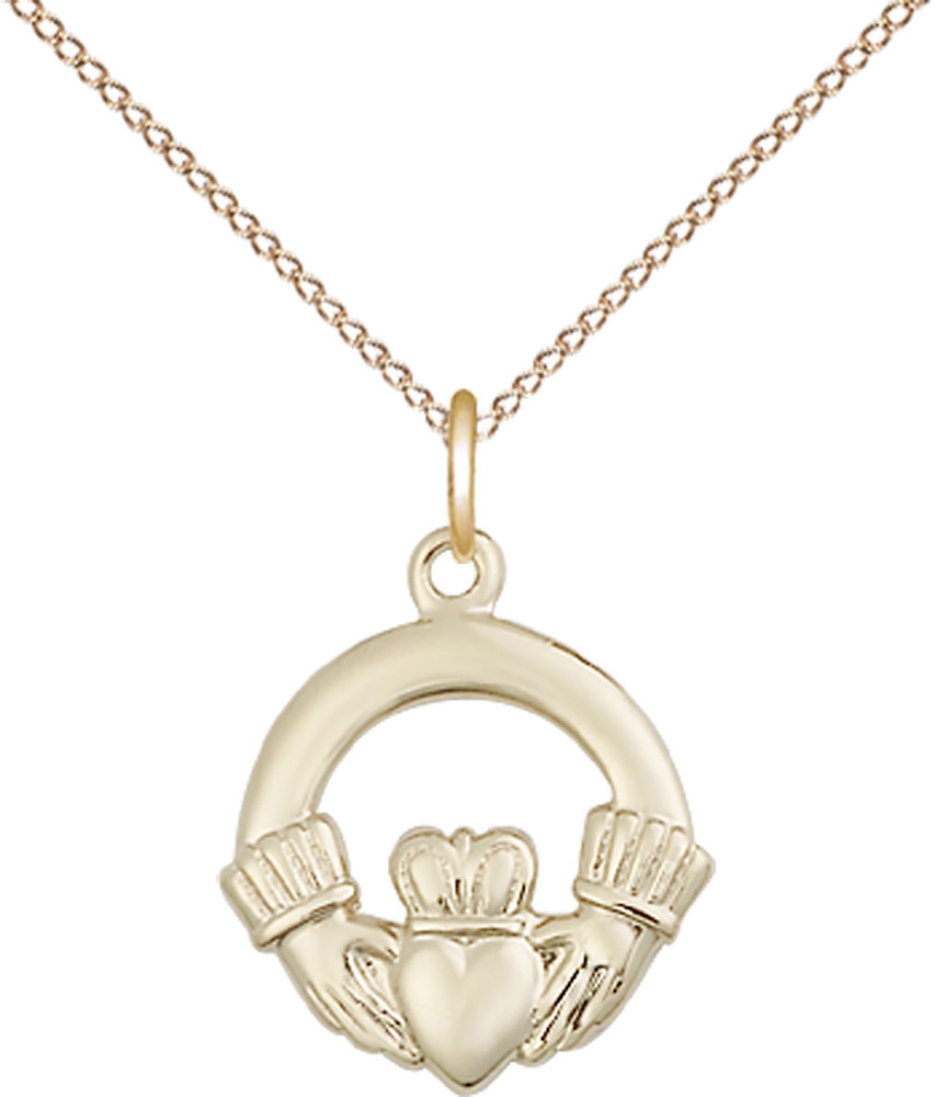 14kt Gold Filled Claddagh Pendant on a 18 inch Gold Filled Light Curb chain