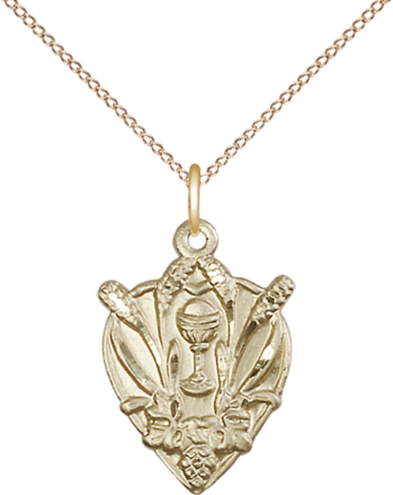 14kt Gold Filled Communion Pendant on a 18 inch Gold Filled Light Curb chain