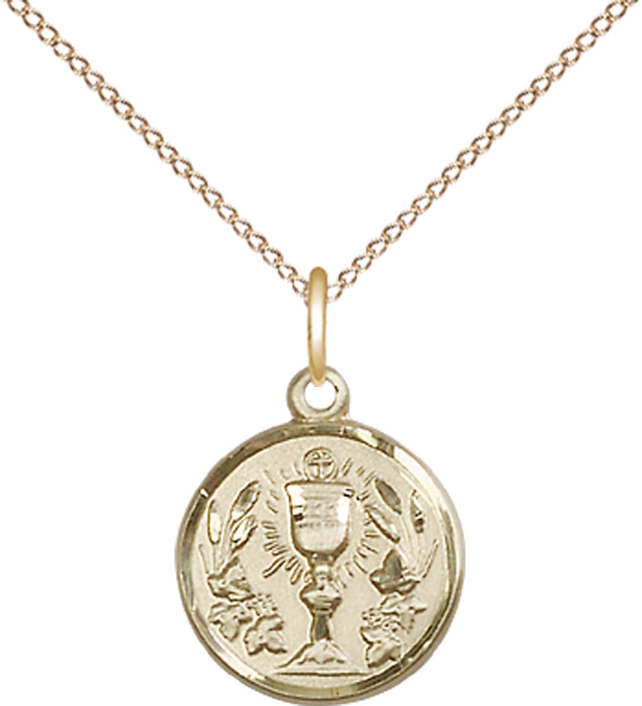 14kt Gold Filled Communion Chalice Pendant on a 18 inch Gold Filled Light Curb chain