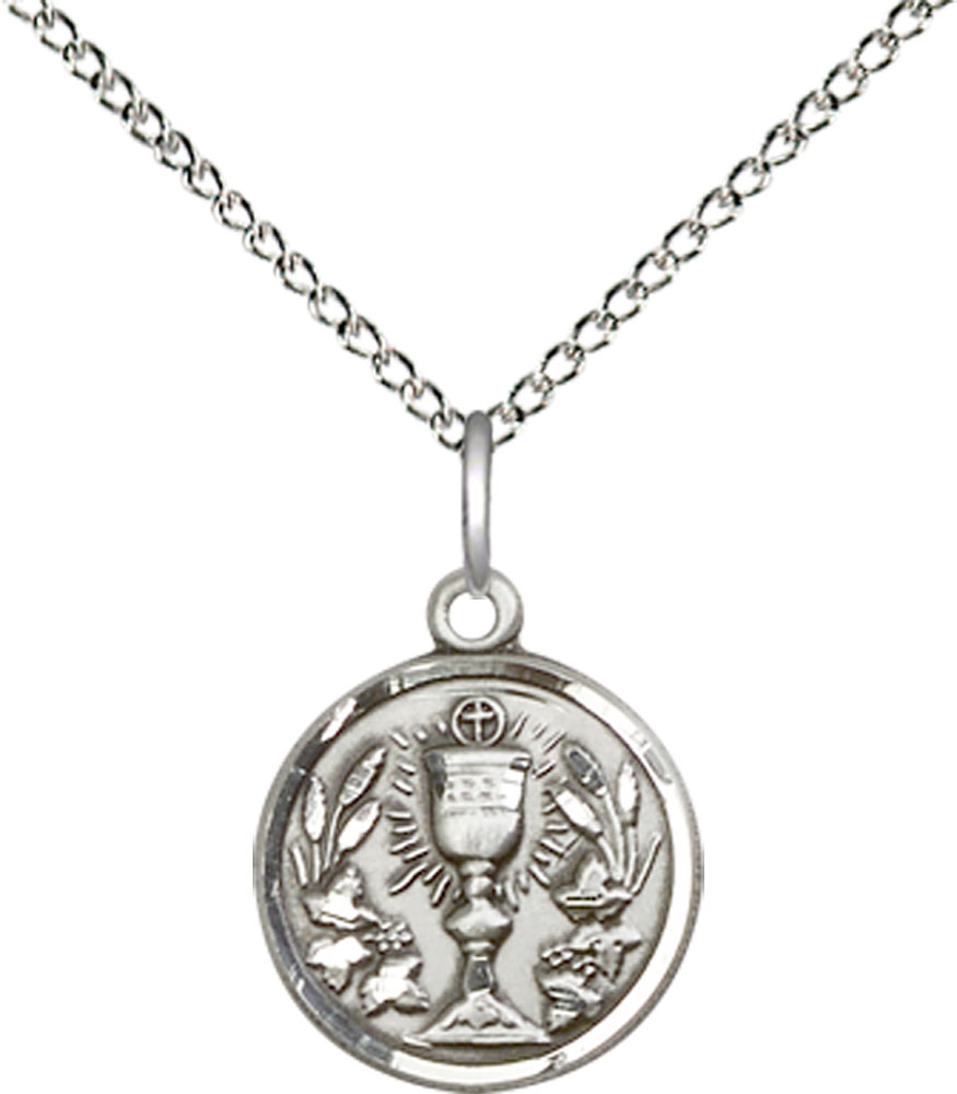 Sterling Silver Communion Chalice Pendant on a 18 inch Sterling Silver Light Curb chain