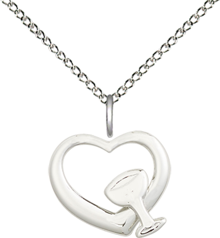 Sterling Silver Heart / Chalice Pendant on a 18 inch Sterling Silver Light Curb chain