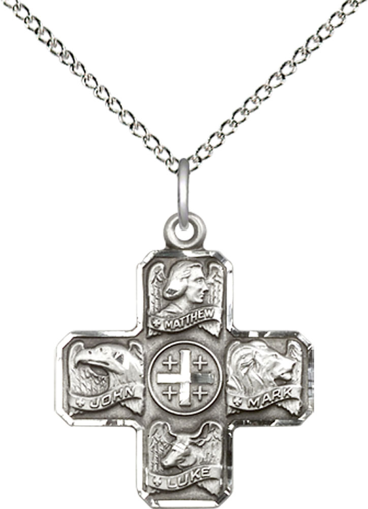Sterling Silver Evangelist Pendant on a 18 inch Sterling Silver Light Curb chain