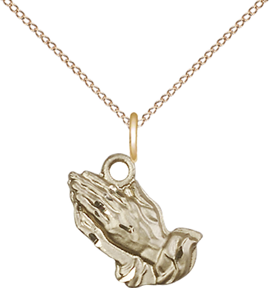 14kt Gold Filled Praying Hands Pendant on a 18 inch Gold Filled Light Curb chain
