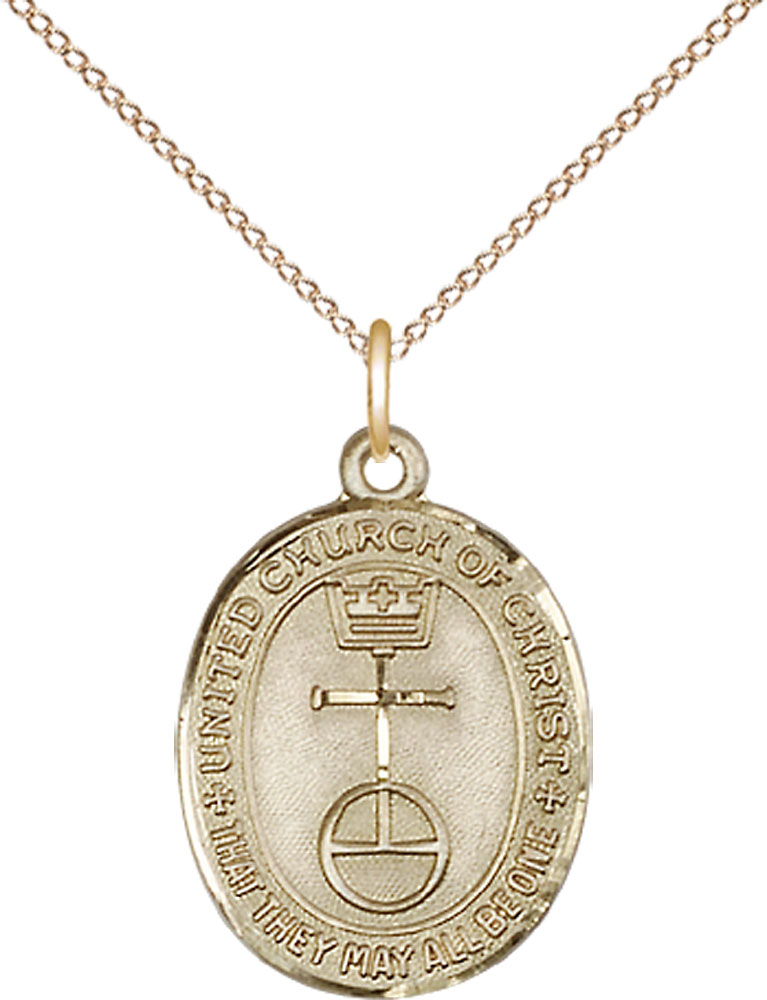 14kt Gold Filled United Church of Christ Pendant on a 18 inch Gold Filled Light Curb chain