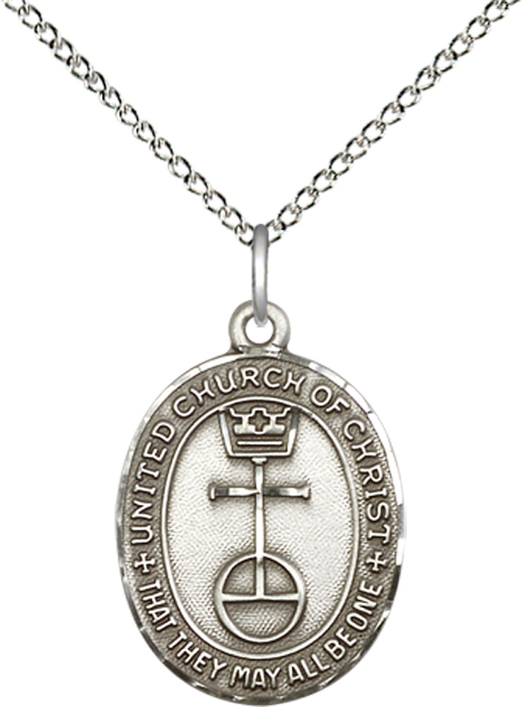 Sterling Silver United Church of Christ Pendant on a 18 inch Sterling Silver Light Curb chain