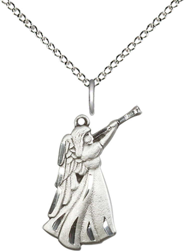 Sterling Silver Guardian Angel Pendant on a 18 inch Sterling Silver Light Curb chain