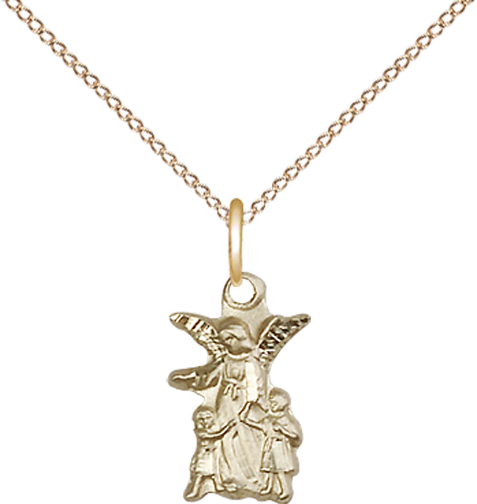 14kt Gold Filled Guardian Angel Pendant on a 18 inch Gold Filled Light Curb chain