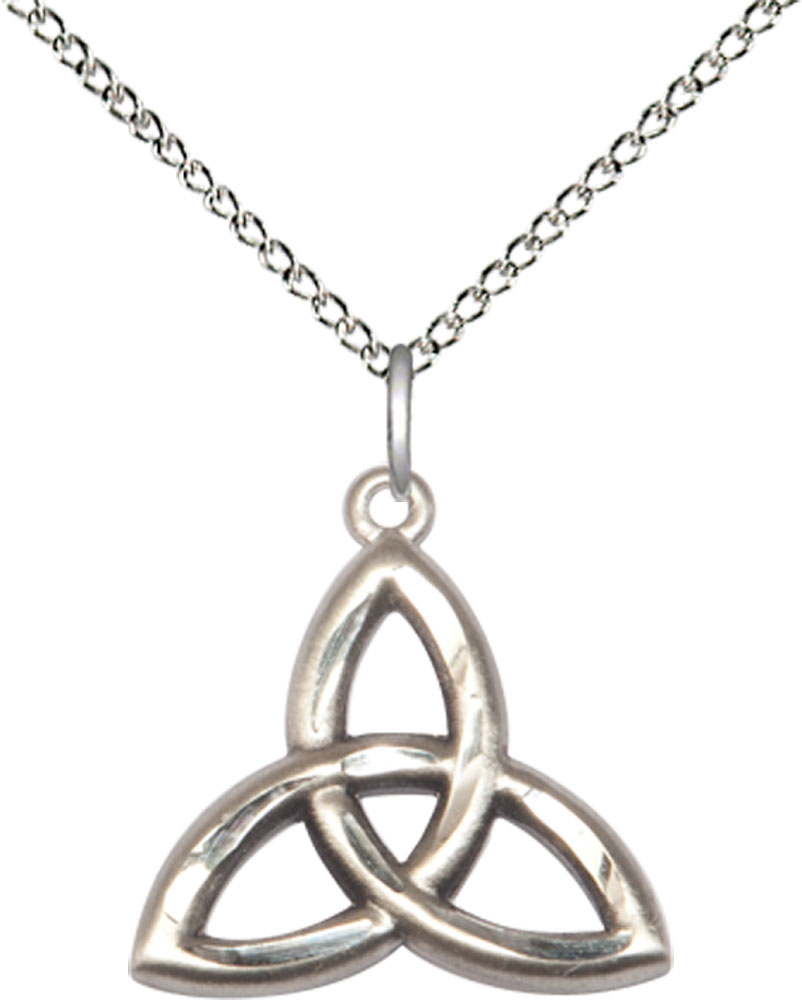 Sterling Silver Trinity Irish Knot Pendant on a 18 inch Sterling Silver Light Curb chain