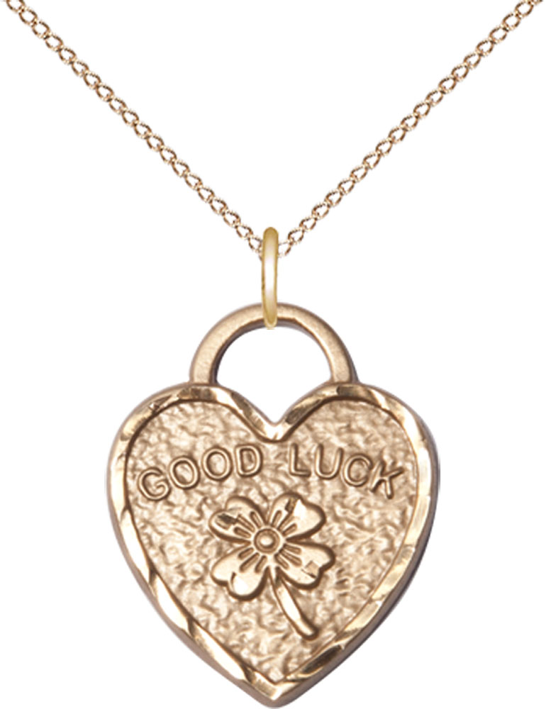 14kt Gold Filled Good Luck Shamrock Heart Pendant on a 18 inch Gold Filled Light Curb chain