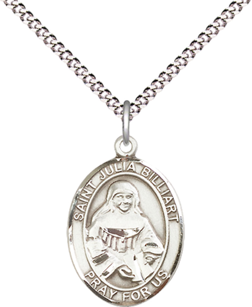 Sterling Silver Saint Julia Billiart Pendant on a 18 inch Light Rhodium Light Curb chain