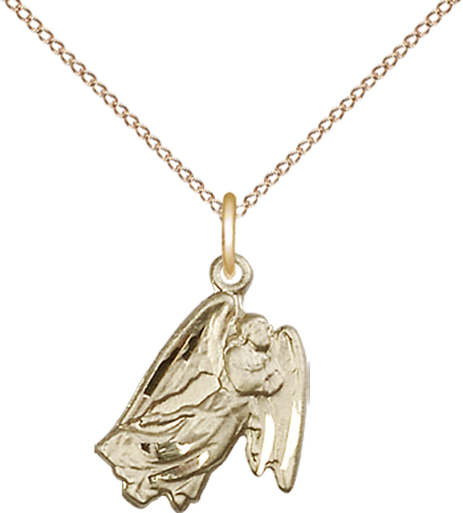 14kt Gold Filled Guardian Angel Pendant on a 18 inch Gold Filled Light Curb chain