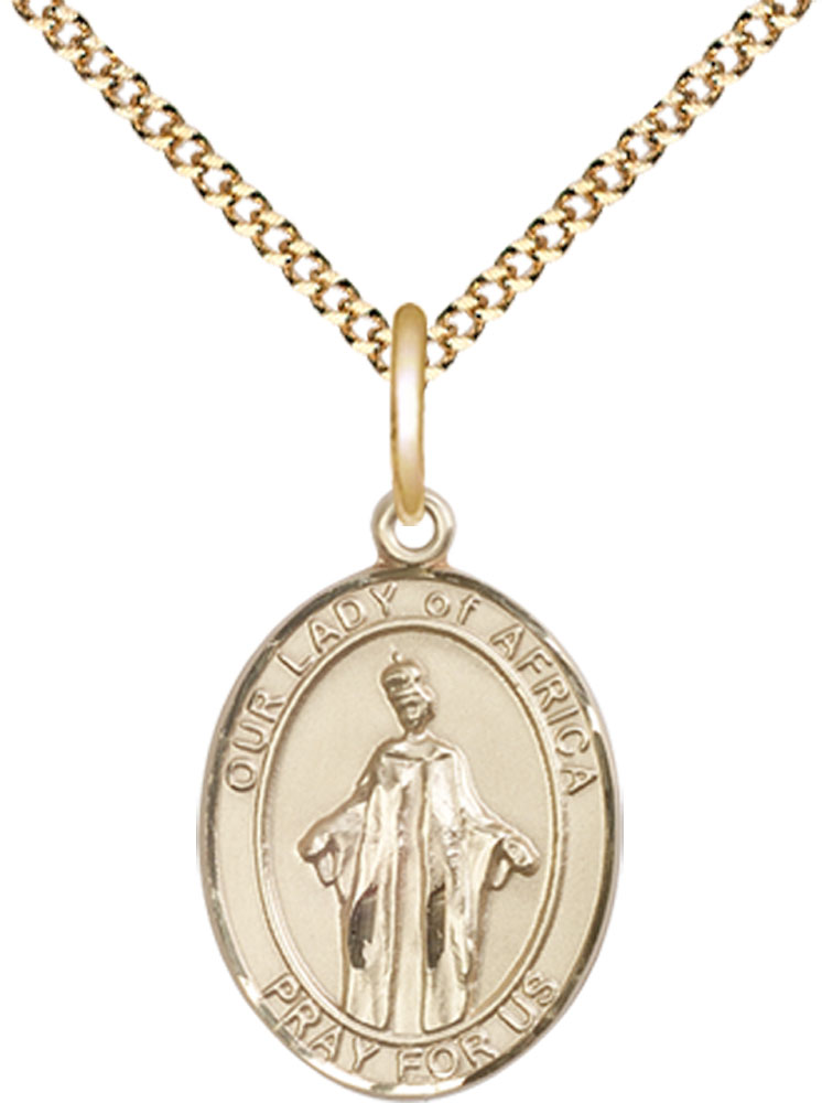 14kt Gold Filled Our Lady of Africa Pendant on a 18 inch Gold Plate Light Curb chain
