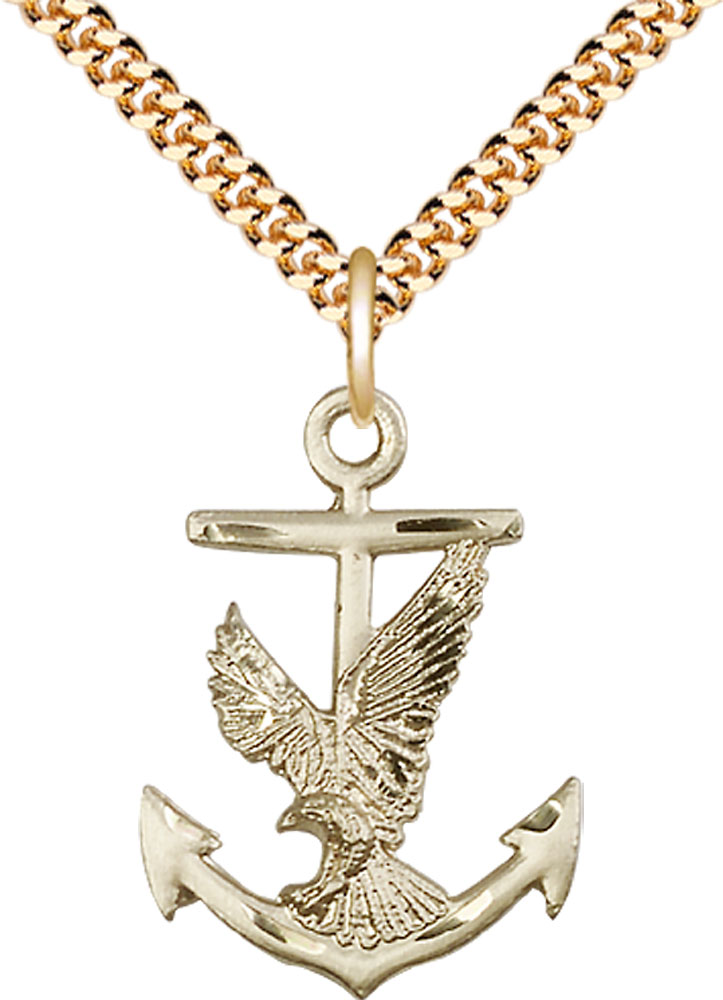 14kt Gold Filled Anchor Eagle Pendant on a 24 inch Gold Plate Heavy Curb chain