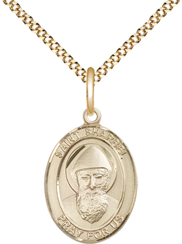14kt Gold Filled Saint Sharbel Pendant on a 18 inch Gold Plate Light Curb chain