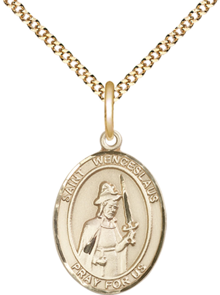 14kt Gold Filled Saint Wenceslaus Pendant on a 18 inch Gold Plate Light Curb chain