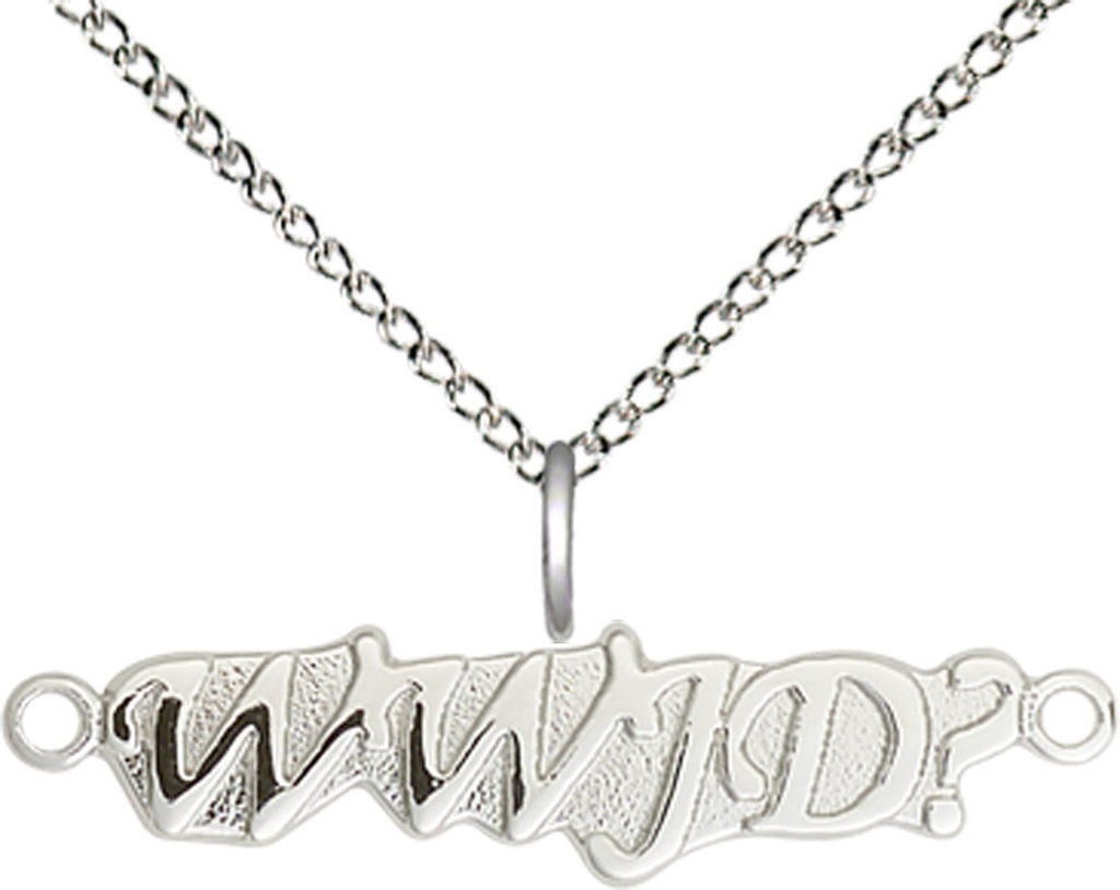 Sterling Silver WWJD Pendant on a 18 inch Sterling Silver Light Curb chain
