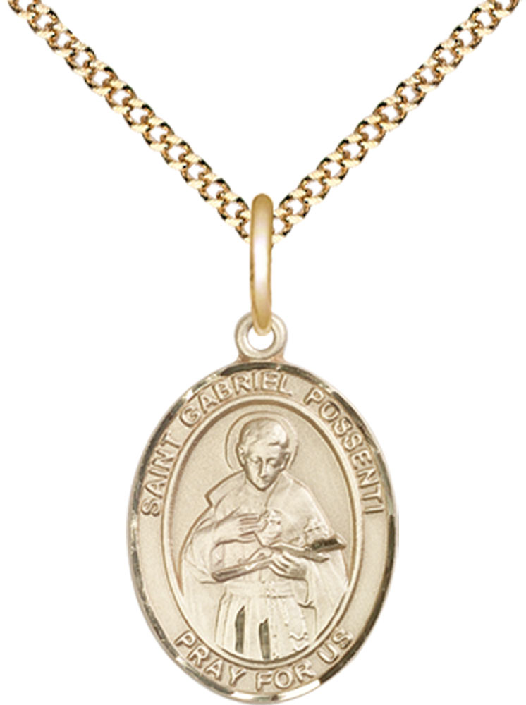 14kt Gold Filled Saint Gabriel Possenti Pendant on a 18 inch Gold Plate Light Curb chain